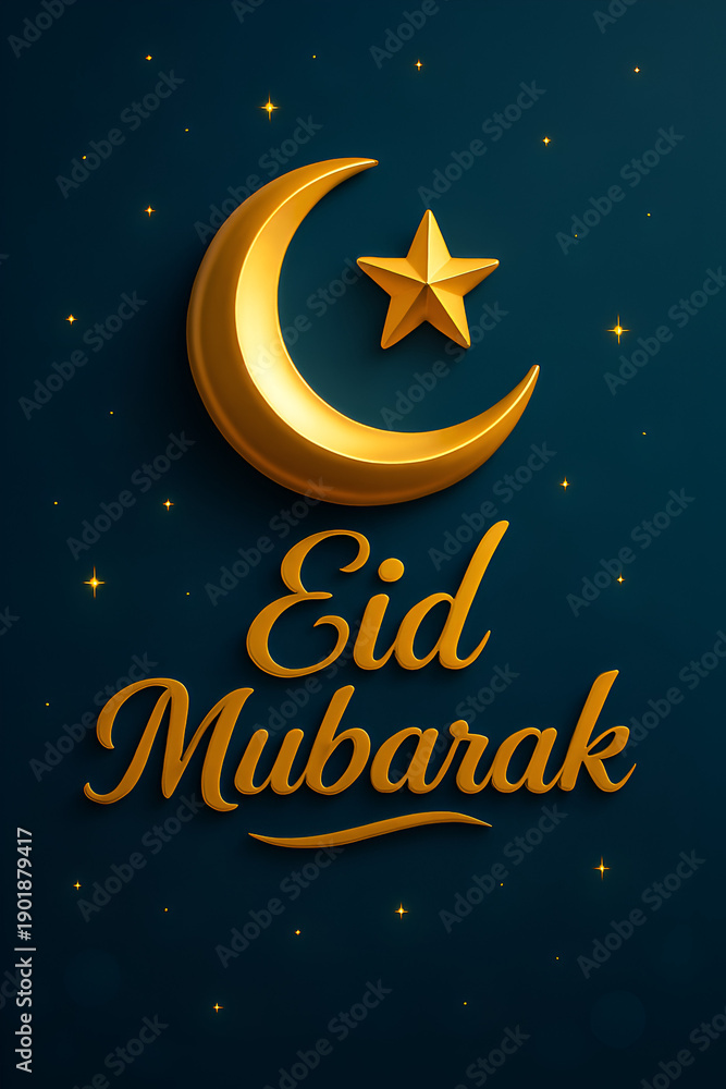 Fototapeta premium Eid Mubarak celebration with golden crescent moon and star