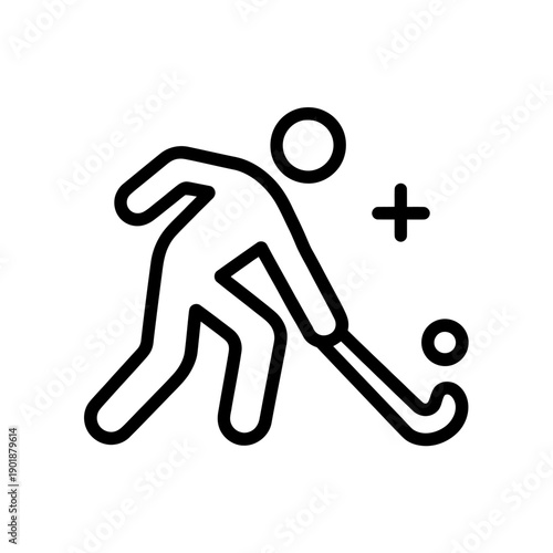 Field hockey player in outline style icon