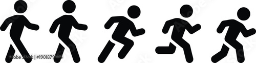 Sequence of human figures in running motion, illustrating dynamism and movement for sports or activity
