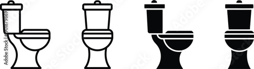 Set of four toilet icons in different styles and colors representing sanitation and bathroom facilities for hygiene and personal care clean modern design symbols