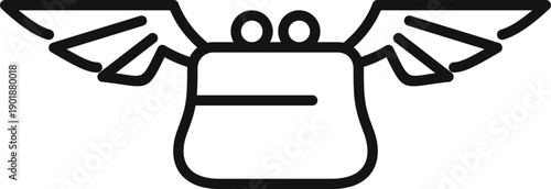 Purse with wings flying away, symbolizing financial loss and spending control