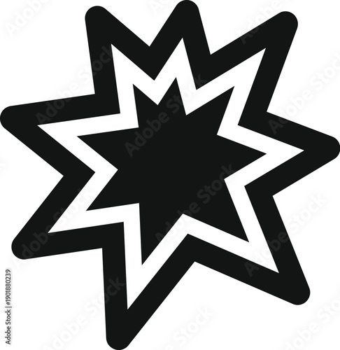 Black and white starburst symbol representing a burst, sudden impact, or sound