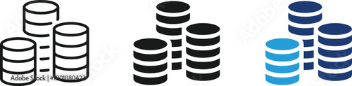Stack of coins icons representing financial growth investment savings and currency in outline solid and colored designs for business