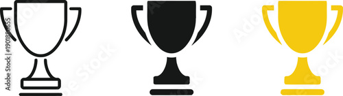 Trophy icons set in outline solid and color variations representing victory award championship and prize concepts isolated on transparent background vector illustration