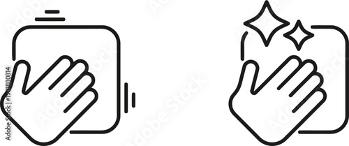Wiping cleaning cloth icon vector hand scrubbing surface sign sanitary hygiene symbol disinfecting housework outline illustration flat line design elements for web and app user interface graphic
