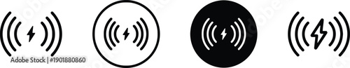 Wireless charging symbol, energy transfer icon, Qi technology logo, abstract ripple effect with lightning bolt, modern tech pictogram, power symbol, digital 