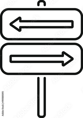 Road sign with two panels indicating opposing left and right directions, representing choice