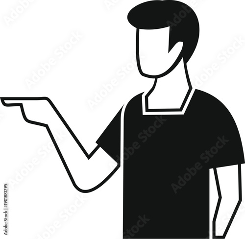 Faceless man in simple style pointing with finger to the left side