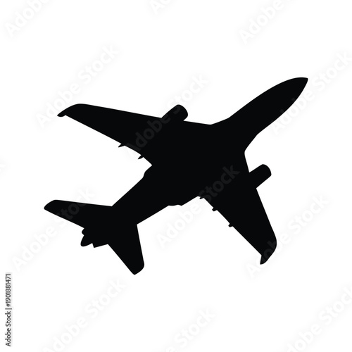 plane flying in sky silhouette vector illustration, Modern commercial airplane in flight silhouette vector illustration with sleek design for travel and aviation themes