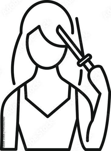 Woman using a hair straightening iron, styling a fashionable beauty hairstyle