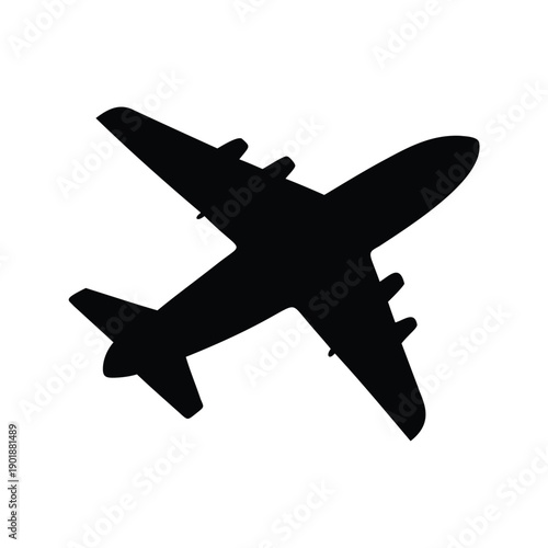 plane flying in sky silhouette vector illustration, Modern commercial airplane silhouette vector illustration with sleek design for travel and aviation themes