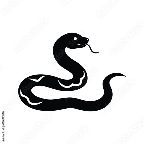 rattlesnake silhouette vector illustration, Silhouette of a stylish snake coiled elegantly with smooth curves, minimalist vector illustration design