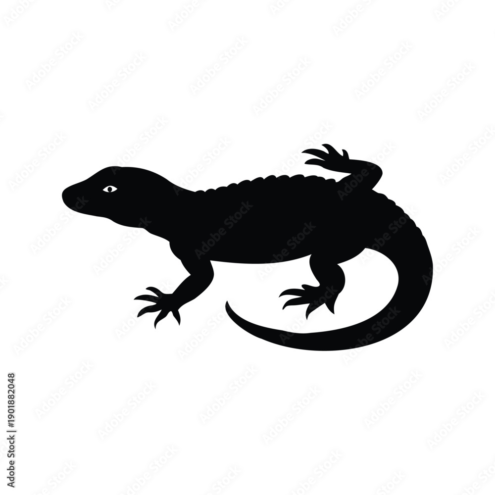 Obraz premium reptile scales close up silhouette vector illustration, Detailed black silhouette of a lizard sitting on flat ground vector illustration for nature and wildlife designs