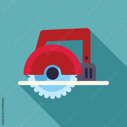 Circular saw cutting a wooden plank, flat design icon