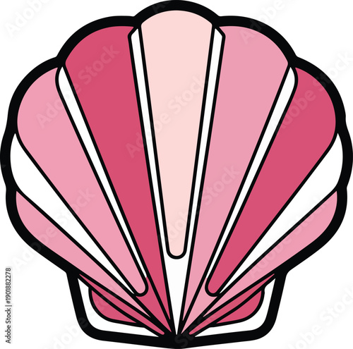 Beautiful pink scallop seashell illustration on a white background.
