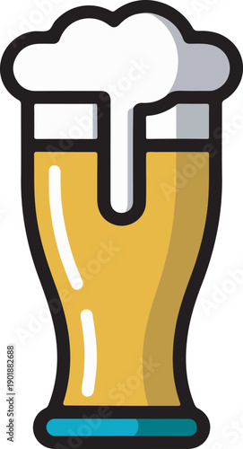 Tall glass of cold beer with overflowing white foam.