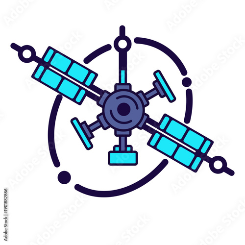 Satellite orbiting the earth with solar panels and antennae in space