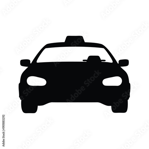 taxi at night with headlights silhouette vector illustration, Minimalist taxi car silhouette vector illustration with simple black and white design for transportation themes