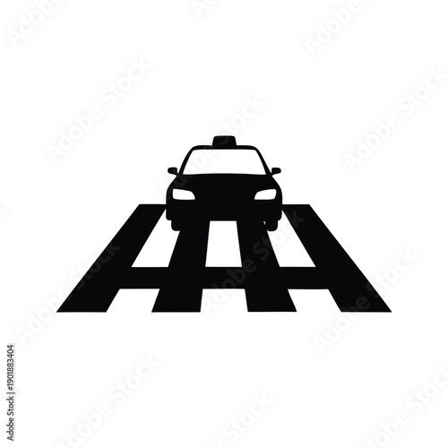 taxi crossing intersection silhouette vector illustration, Black and white iconic roadside assistance car silhouette vector illustration with triple a logo