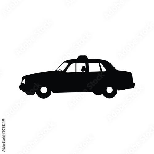 taxi parked on street silhouette vector illustration, Vintage taxi cab silhouette vector illustration with classic rooftop light design for travel and transportation graphics