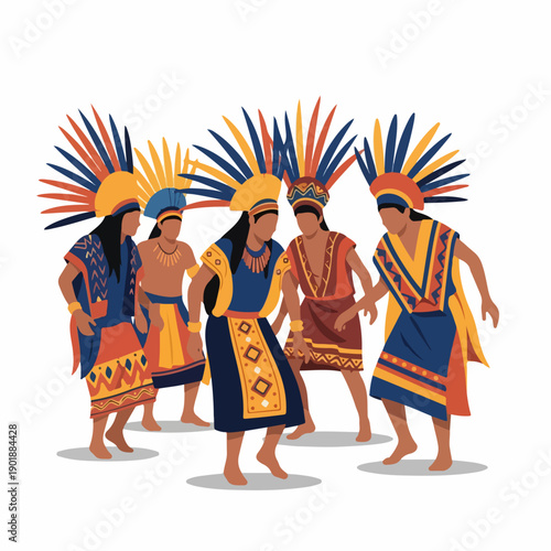 Flat Illustration Traditional Dance Performance Cultural Diversity People Group Activity