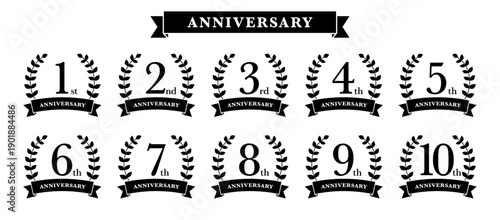 月桂冠とリボン アニバーサリーロゴ モノクロ 1st-10th セット