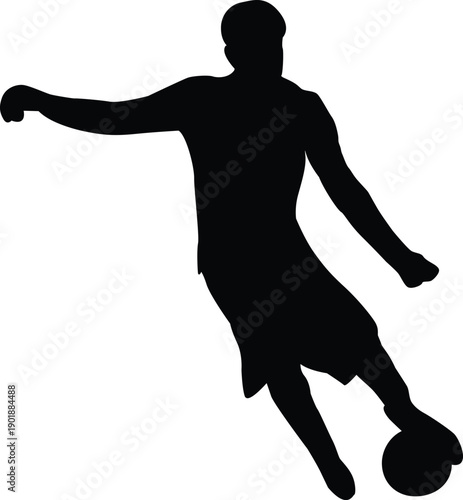 Solid Black Silhouette of a Male Soccer Player Kicking a Ball