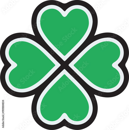 Four leaf clover with heart shaped leaves lucky illustration.