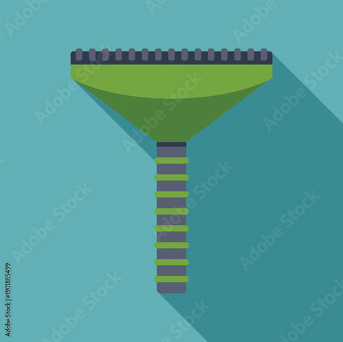 Green ice scraper with a dark shadow in a flat design illustration