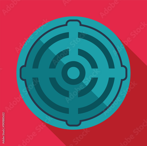 Teal target icon with crosshairs illustrating precision, achievement, and business goals on red background