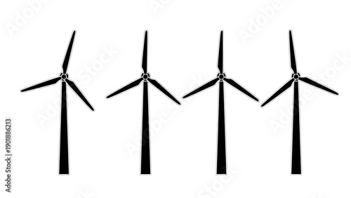 A clean silhouette set of wind turbines representing renewable and green energy.