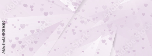 Valentines Day abstract modern low poly background with cute hearts. Vector greeting card shiny banner design