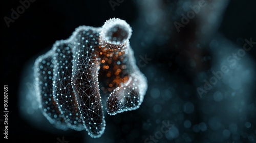 Futuristic digital hand with glowing connections against dark background
