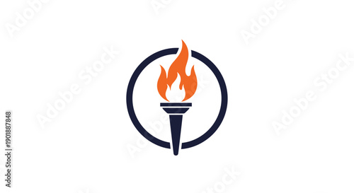 A simple and powerful logo design featuring a stylized orange flame on a dark torch, enclosed within a circular border on a white background.