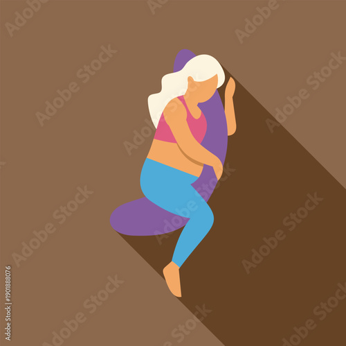 Woman flat illustration sleeping deeply in bed in a dark room