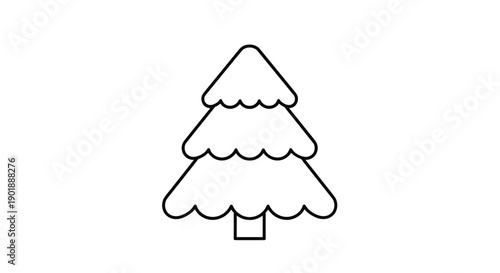 Simple black outline icon of a stylized Christmas tree with three tiers, perfect for festive holiday designs and coloring.