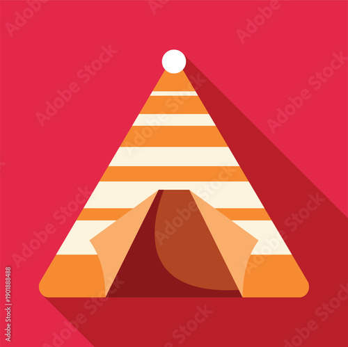 Striped camping tent icon representing outdoor adventure and travel in an abstract design