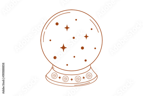   hand drawn crystal ball with stars and dots inside, simple line art illustration of a magic sphere