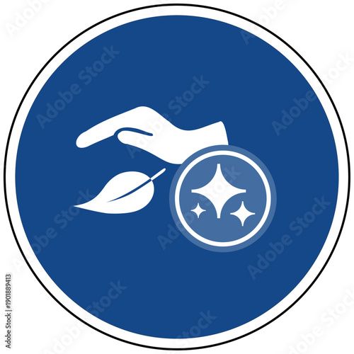 Nachhaltigkeit und Umweltschutz durch KI Vektor Illustration Hand mit Blatt und Künstliche Intelligenz blaues Icon für Ökologie und Bio Technologie