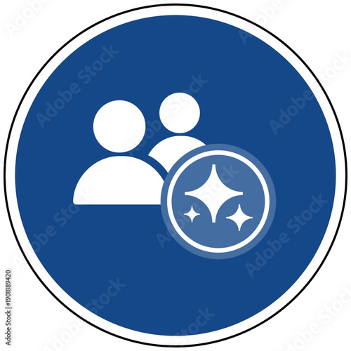 Teamarbeit und Human Resources Management durch KI Vektor Icon Menschen Gruppe mit Künstliche Intelligenz Symbol blaues Schild für Personal und Business