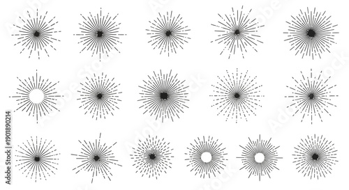 Collection of 15 Vintage Sunburst and Starburst Graphic Elements for Design.
