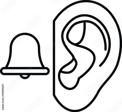 Human ear outline icon with a bell symbol, representing hearing issues or tinnitus