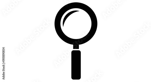 A simple black and white icon representing a magnifying glass, symbolizing search and discovery.