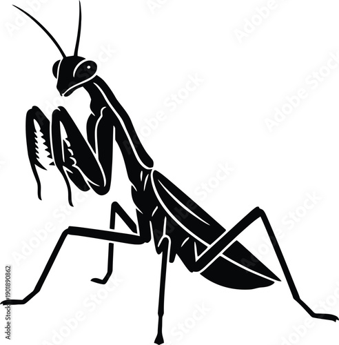 Praying Mantis Vector Icon | Black Stylized Insect Illustration for Silhouette Design