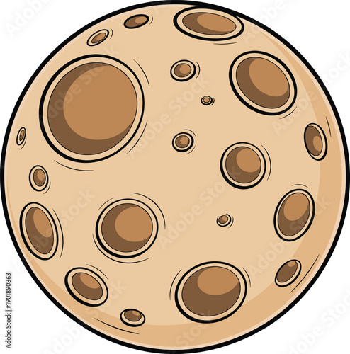 Cartoon moon illustration with craters and smooth shading for space education, astronomy design, kids learning concept isolated on white background vector
