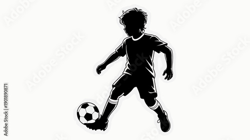 Silhouette Soccer Action: A young player, silhouetted against a bright backdrop, skillfully maneuvers a soccer ball, embodying the energy and dynamism of the sport. 