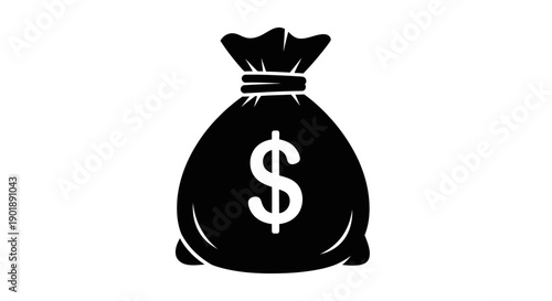 A black silhouette of a money bag with a dollar sign on it, representing wealth and finance.