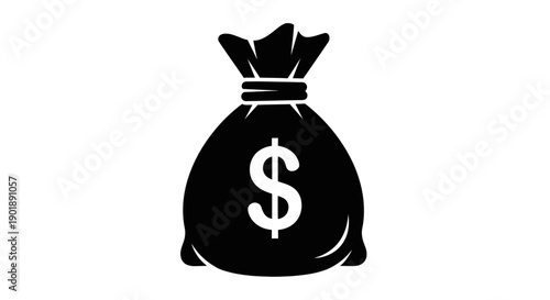A black silhouette of a money bag with a dollar sign on a white background.