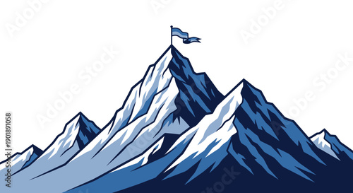 A majestic mountain peak crowned with a flag, symbolizing achievement and success.
