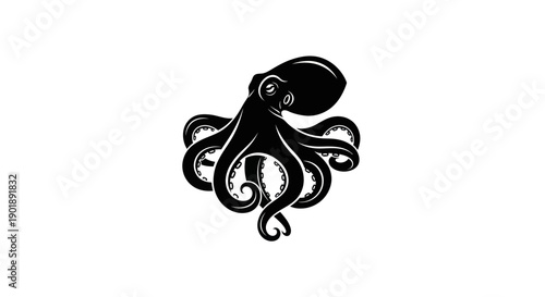 Black octopus silhouette on white background
